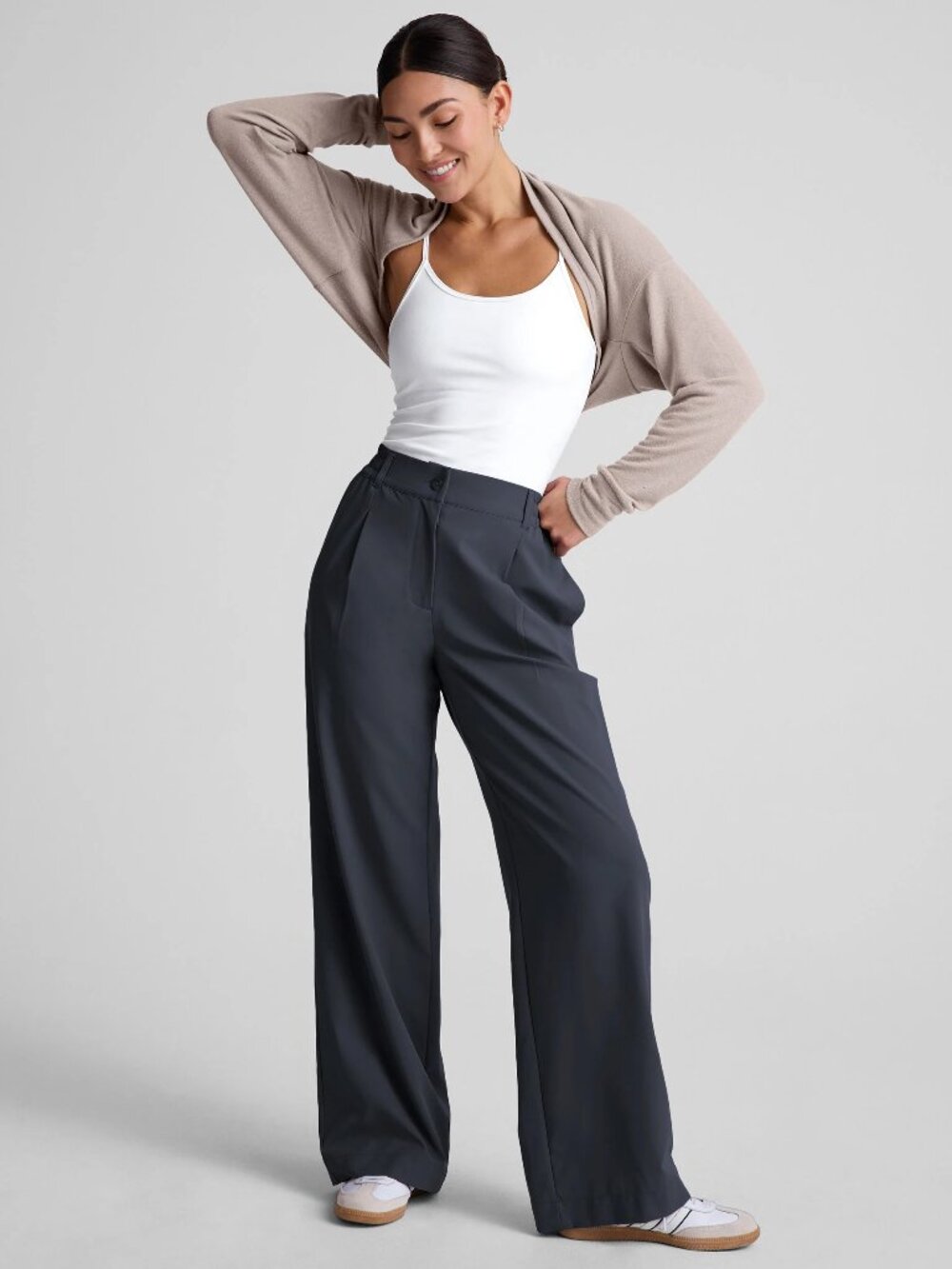 Beyond Yoga Status Wide Leg Trouser 31" in Nocturnal Navy Size Small